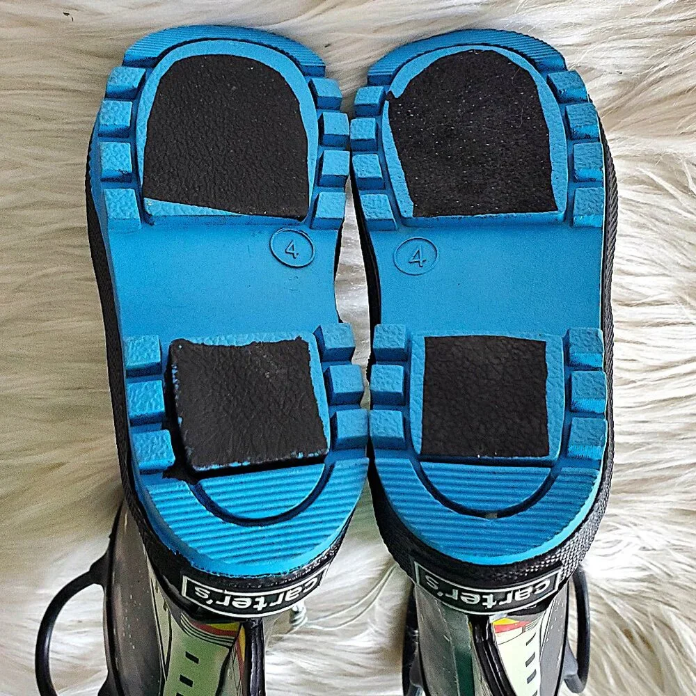 Carter's Kid's Black/Blue 4-D Space Rocket Waterproof Unisex Rain Boots SZ 4